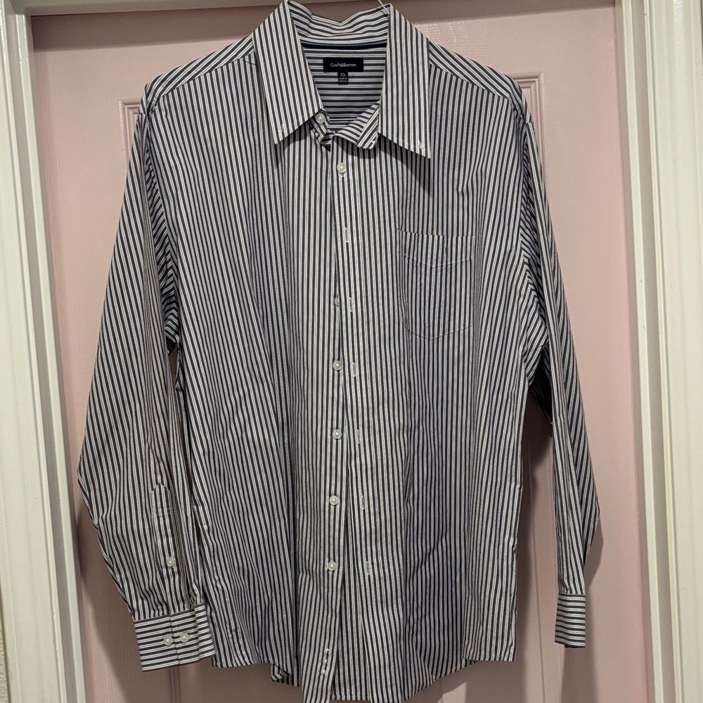 Croft & Barrow Black and White Striped Casual Shirt - Picture 1 of 3